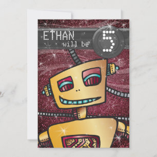 Birthday Boy Robot Tecknad Bok Hero Space SciFi Inbjudningar
