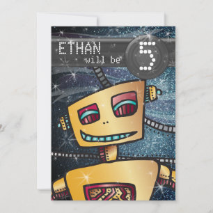 Birthday Boy Robot Tecknad Bok Hero Space SciFi Inbjudningar