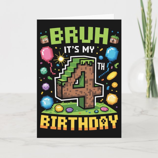 Birthday Boy Shirt Bruh Det är min 4e födelsedagen Kort (Framsida)