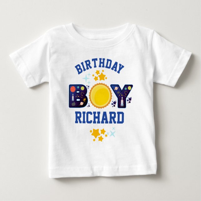 Birthday Boy Space | Planets Galaxy T Shirt (Framsida)
