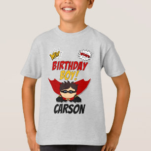 Birthday Boy Tecknad Bok Superhjälte med Namn T Shirt