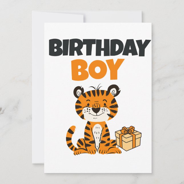 Birthday Boy Tiger Invitation Editable Inbjudningar (Framsida)