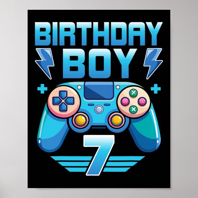 Birthday Boy Video Gamer 7:e Födelsedagsfest 7 år Poster (Framsidan)