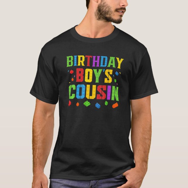 Birthday Boy's Cousin Blocks Master Builder Brick T Shirt (Framsida)