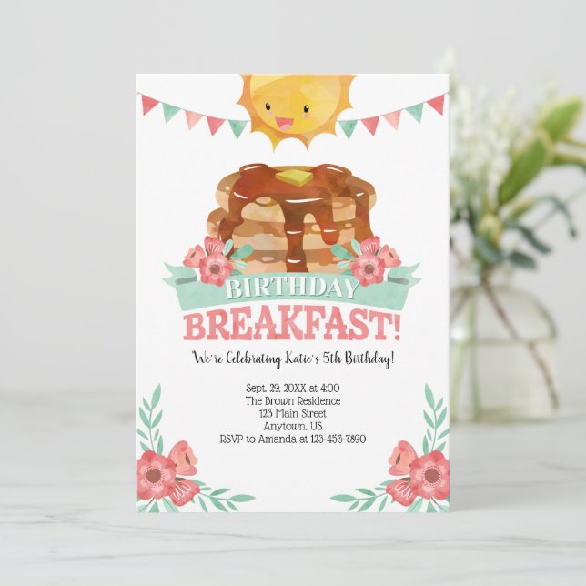 Birthday Breakfast Girls Pancake Inbjudningar (Stående Fram)