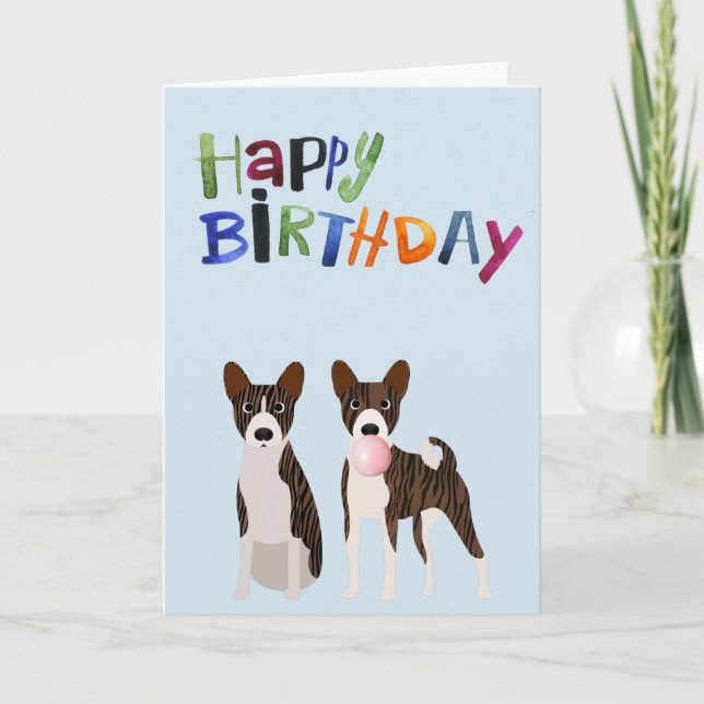 Birthday Brindle Basenji Hund Animal Bubble Gum Kort (Framsida)
