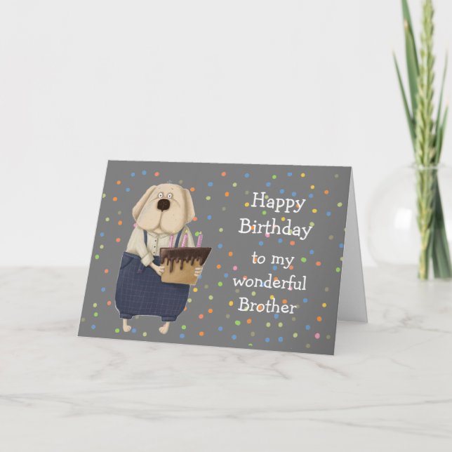Birthday Brother Cute Dog Watercolor  Card Kort (Framsida)