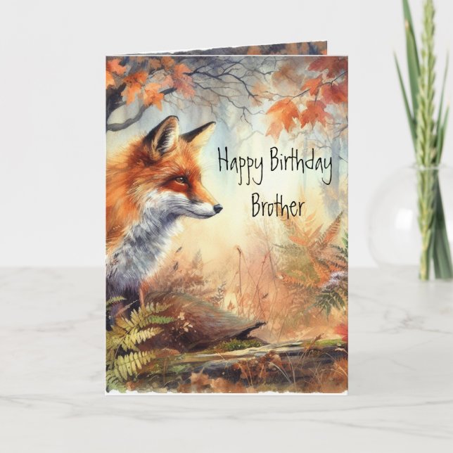 Birthday Brother Fox Forest Wildlife Animals Art Kort (Framsida)