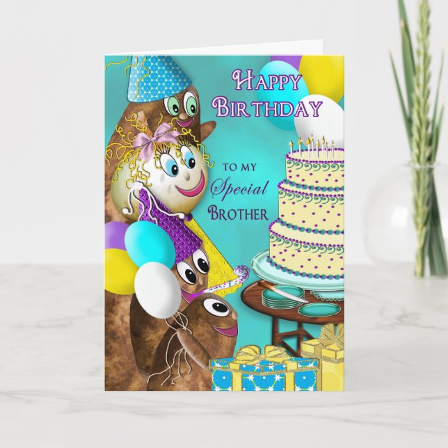 BIRTHDAY - BROTHER - POTATO FAMILY-SAMLING KORT (Framsida)