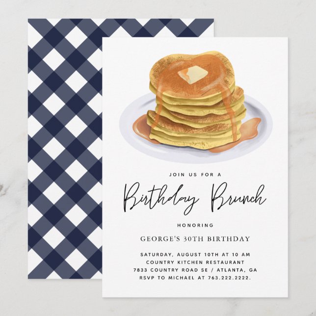 Birthday Brunch Pancakes Party Inbjudningar (Fram/baksida)
