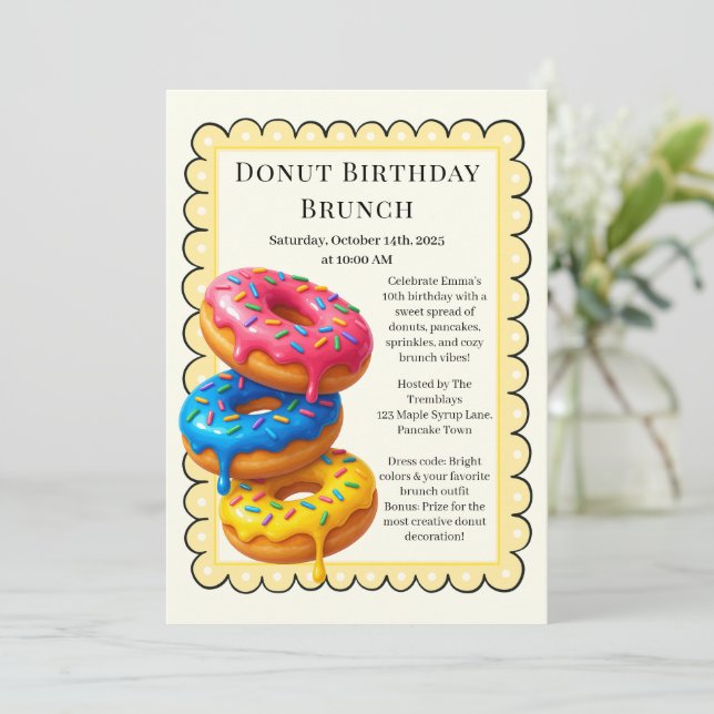 Birthday Brunch Party | Pancakes & Donuts Inbjudningar (Stående Fram)
