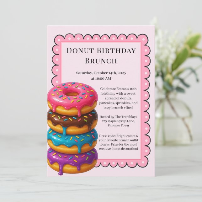 Birthday Brunch Party | Pancakes & Donuts Inbjudningar (Stående Fram)