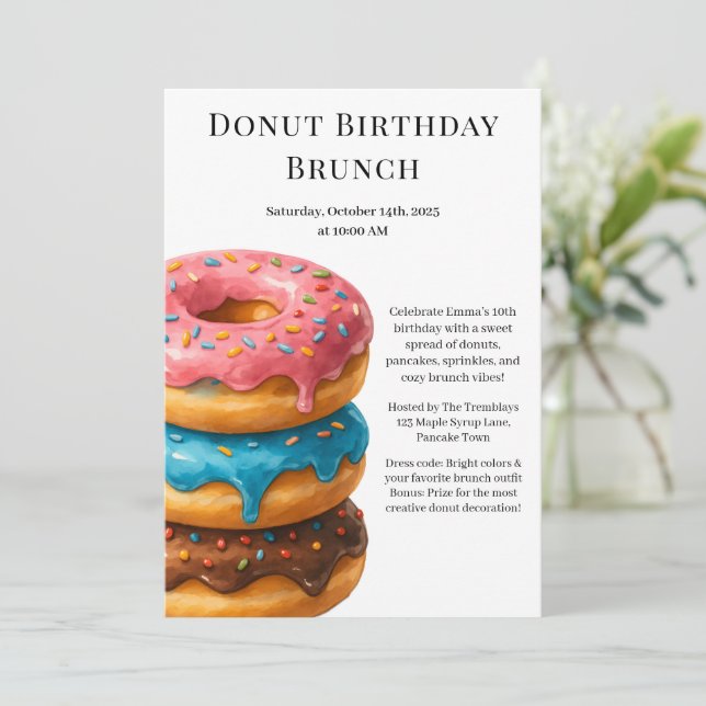Birthday Brunch Party | Pancakes & Donuts Inbjudningar (Stående Fram)