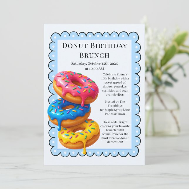 Birthday Brunch Party | Pancakes & Donuts Inbjudningar (Stående Fram)