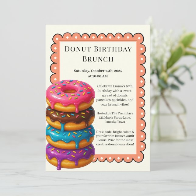 Birthday Brunch Party | Pancakes & Donuts Inbjudningar (Stående Fram)