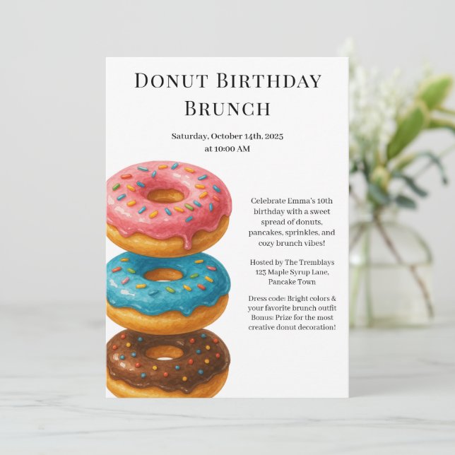 Birthday Brunch Party | Pancakes & Donuts Inbjudningar (Stående Fram)