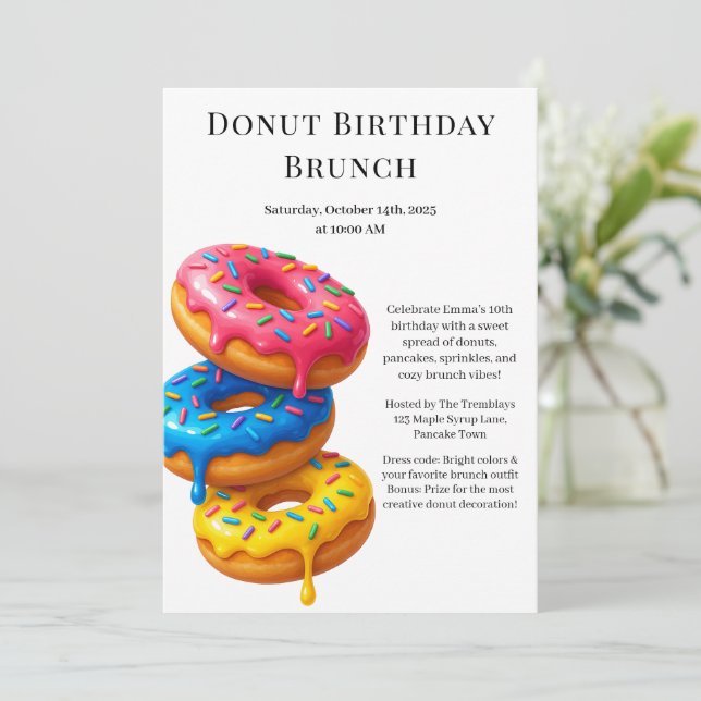 Birthday Brunch Party | Pancakes & Donuts Inbjudningar (Stående Fram)