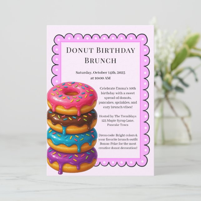 Birthday Brunch Party | Pancakes & Donuts Inbjudningar (Stående Fram)