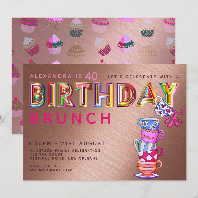 BIRTHDAY BRUNCH Ro Guld - EVENTUELLA ÅLDER Inbjudn Inbjudningar (Fram/baksida)