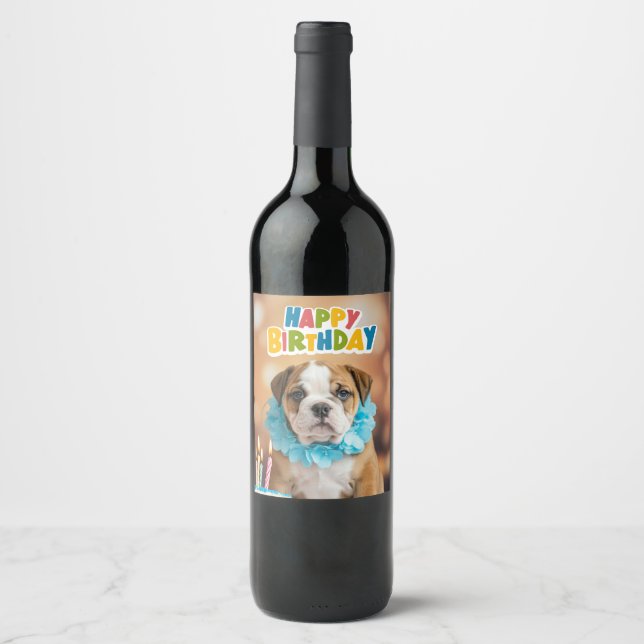 Birthday Bulldog Vinflaska Etikett (Framsida)