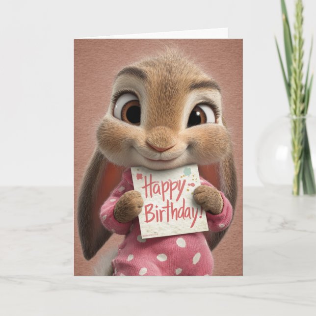 Birthday Bunny in Pink & White Polka Dot Pajamas Kort (Framsida)