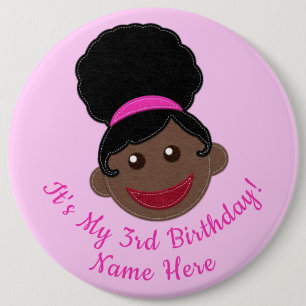 Birthday Button Afro Puff Girl Knapp