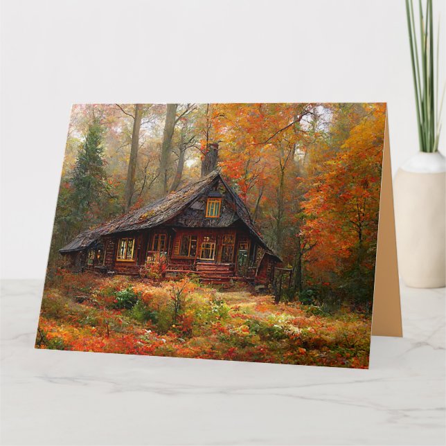 BIRTHDAY CABIN ÖUTUMN SKOGEN GREETARD KORT (Framsida)