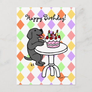 Birthday Cake Black Labrador Tecknad Vykort
