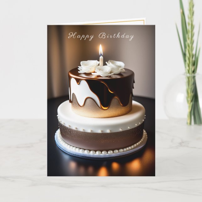 Birthday Cake Guld Brown White Pearls Kort (Framsida)