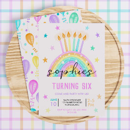 Birthday Cake Rainbow Girls Pastel Inbjudningar