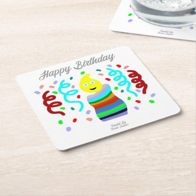 Birthday Candle Greetings Square Paper Coaster Underlägg Papper Kvadrat (Vinklad)