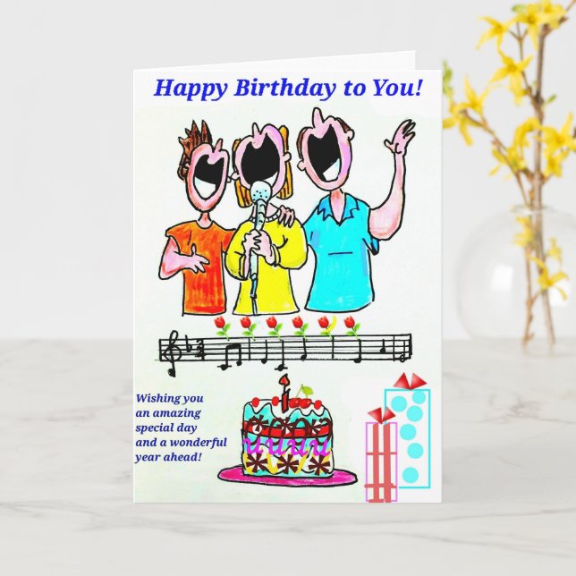 BIRTHDAY CARD - BIRTHDAY SINGERS KORT (Gul blomma)