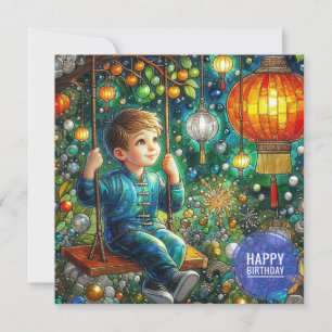 BIRTHDAY CARD ~ Contated Young Boy ~
