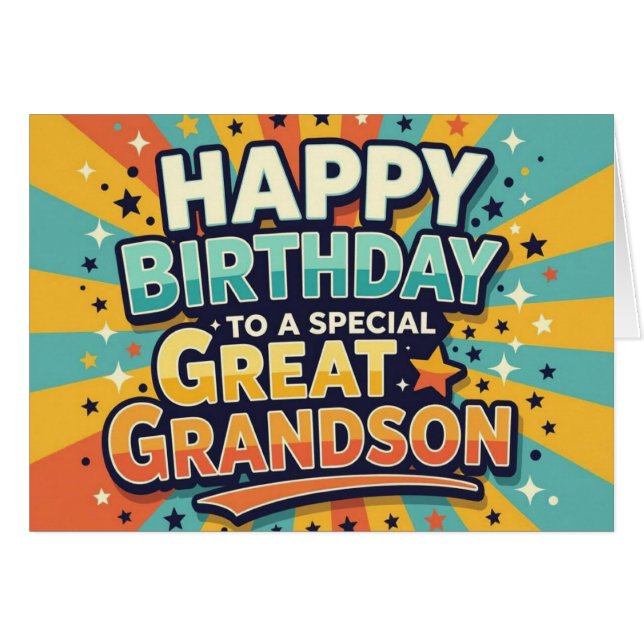 Birthday Card for Great Grandson Bold Retro Style Hälsningskort (Framsidan Horizontal)