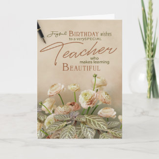 Birthday Card For Teachers With Pastel Floral  Kort