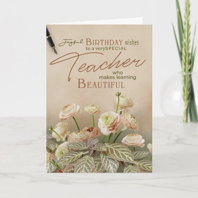 Birthday Card For Teachers With Pastel Floral  Kort (Framsida)