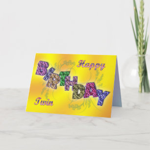 Birthday card for twin with floral text kort
