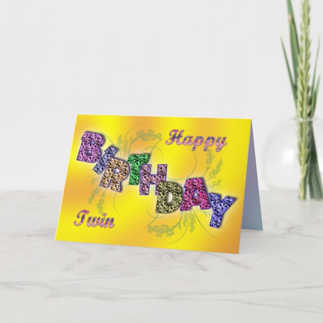 Birthday card for twin with floral text kort (Framsida)