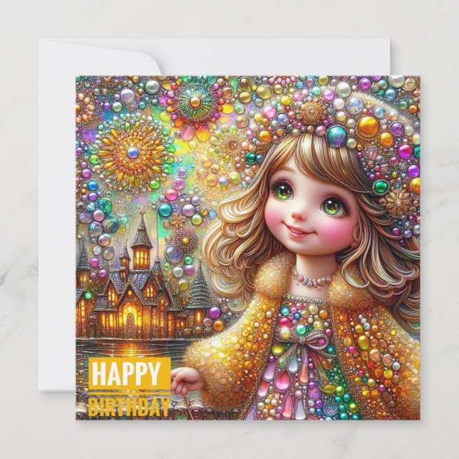 BIRTHDAY CARD ~ Gems and Fireworks ~ Young Girl ~ (Framsida)