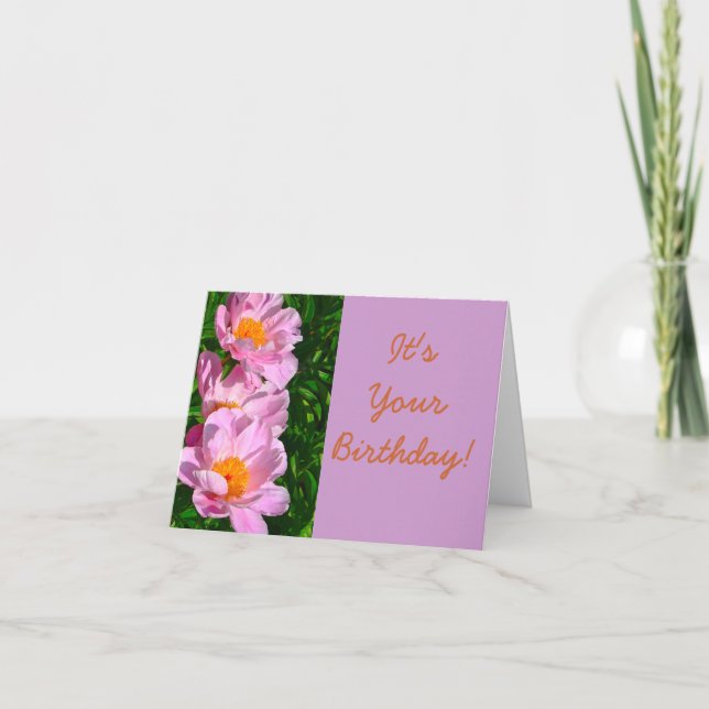 BIRTHDAY CARD/I CELEBRATE DU/ROSA PEONIES KORT (Framsida)