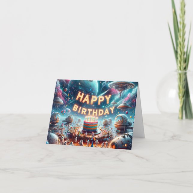 Birthday card in space tack kort (Framsida)