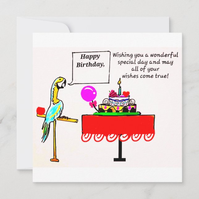 BIRTHDAY CARD - PARROT SAYYING GRATTIS PÅ FÖDELSED KORT (Framsida)