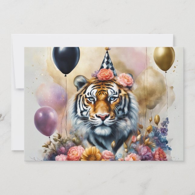Birthday Card Party Tiger Personalize Julkort (Framsida)