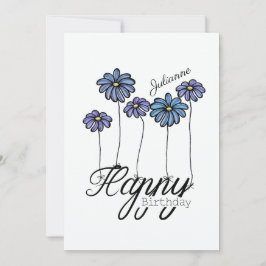 Birthday Card w Blue Flower Balloons and Name Kort