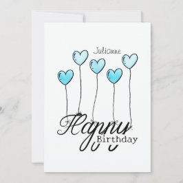 Birthday Card w Light Blue Heart Balloons And Name Kort