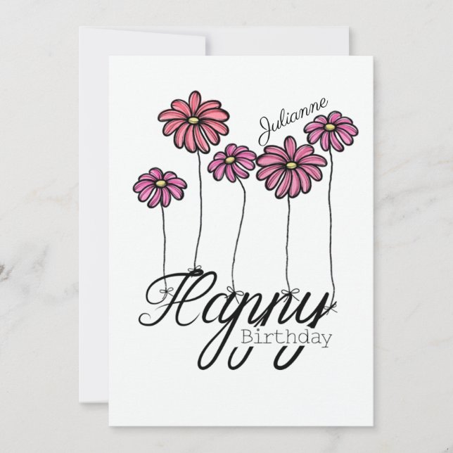 Birthday Card w Pink Flower Balloons and Name Kort (Framsida)
