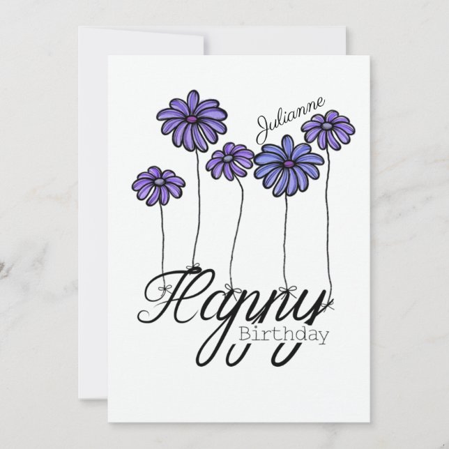 Birthday Card w Purple Flower Balloons and Name Kort (Framsida)