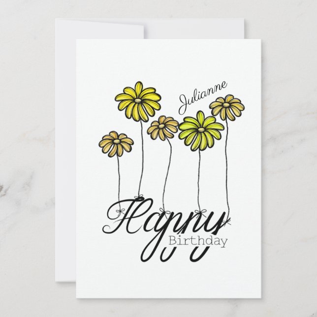 Birthday Card w Yellow Flower Balloons and Name Kort (Framsida)