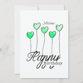 Birthday Card With Green Heart Balloons And Name Kort