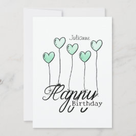 Birthday Card With Mint Heart Balloons And Name Kort